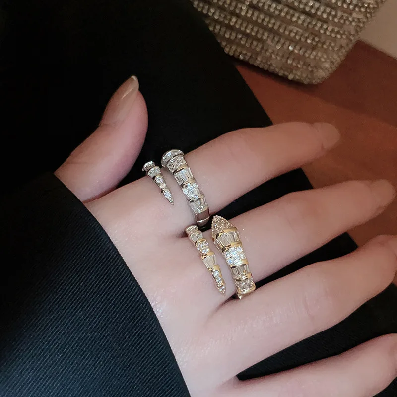 Versatile Fashion Trendy Snake Shaped Opening Rings for Women High-end Exquisite Zircon Adjustable Rings Jewelry Accessories