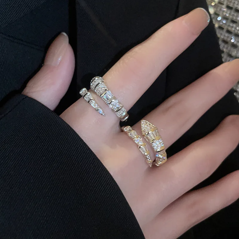 Versatile Fashion Trendy Snake Shaped Opening Rings for Women High-end Exquisite Zircon Adjustable Rings Jewelry Accessories