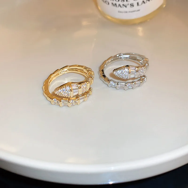 Versatile Fashion Trendy Snake Shaped Opening Rings for Women High-end Exquisite Zircon Adjustable Rings Jewelry Accessories