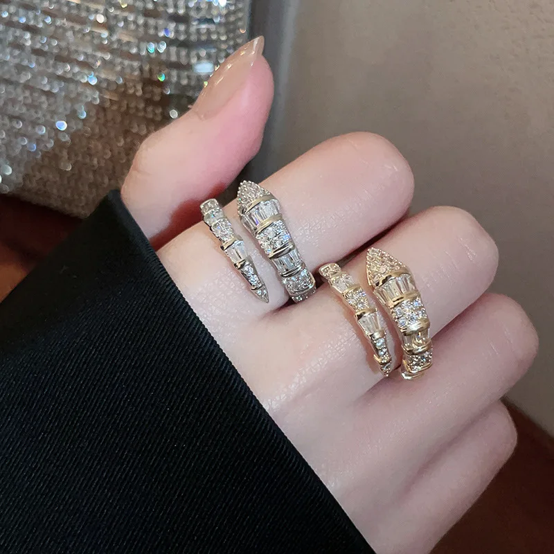 Versatile Fashion Trendy Snake Shaped Opening Rings for Women High-end Exquisite Zircon Adjustable Rings Jewelry Accessories
