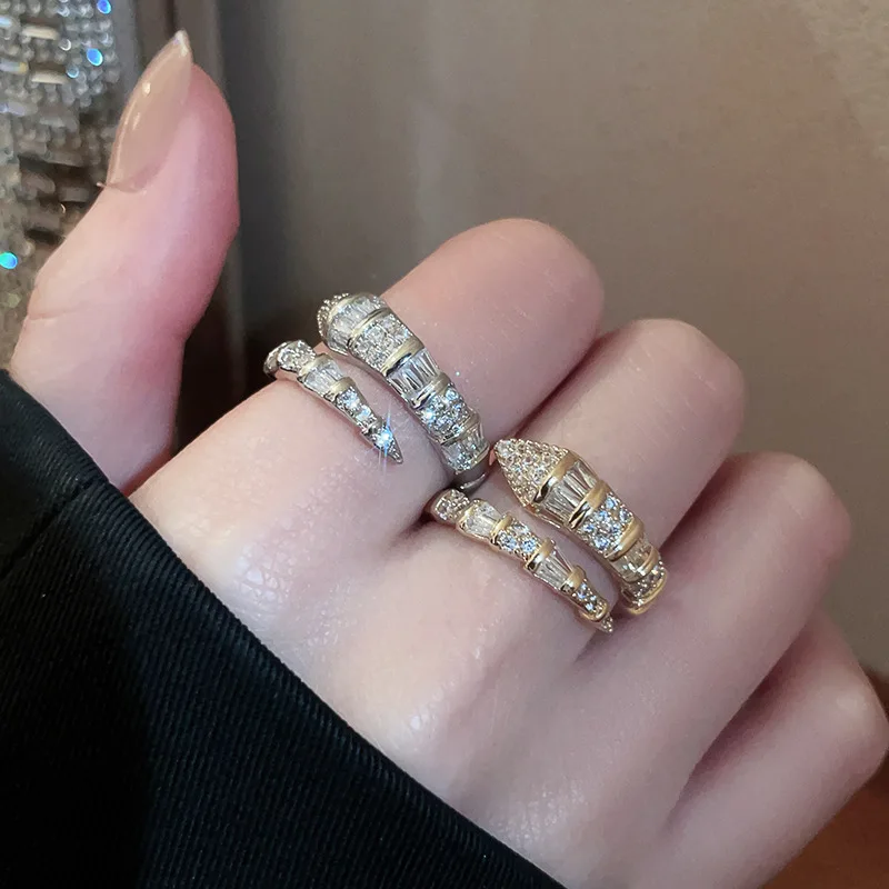Versatile Fashion Trendy Snake Shaped Opening Rings for Women High-end Exquisite Zircon Adjustable Rings Jewelry Accessories