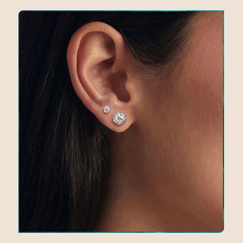 WOSTU Double-layer Moissanite Huggies Earrings For Women , 925 Sterling Silver 18K Gold Diamond Cut Sparkling Circle Earrings