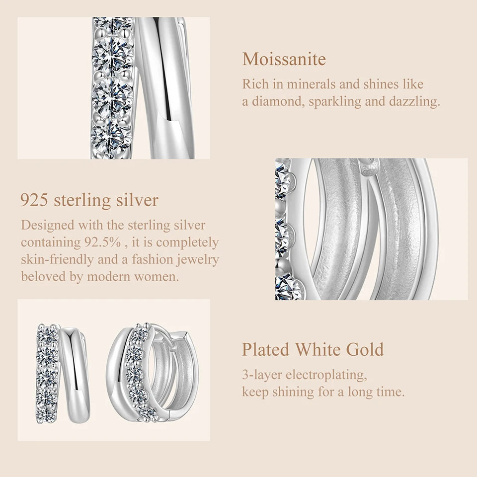 WOSTU Double-layer Moissanite Huggies Earrings For Women , 925 Sterling Silver 18K Gold Diamond Cut Sparkling Circle Earrings