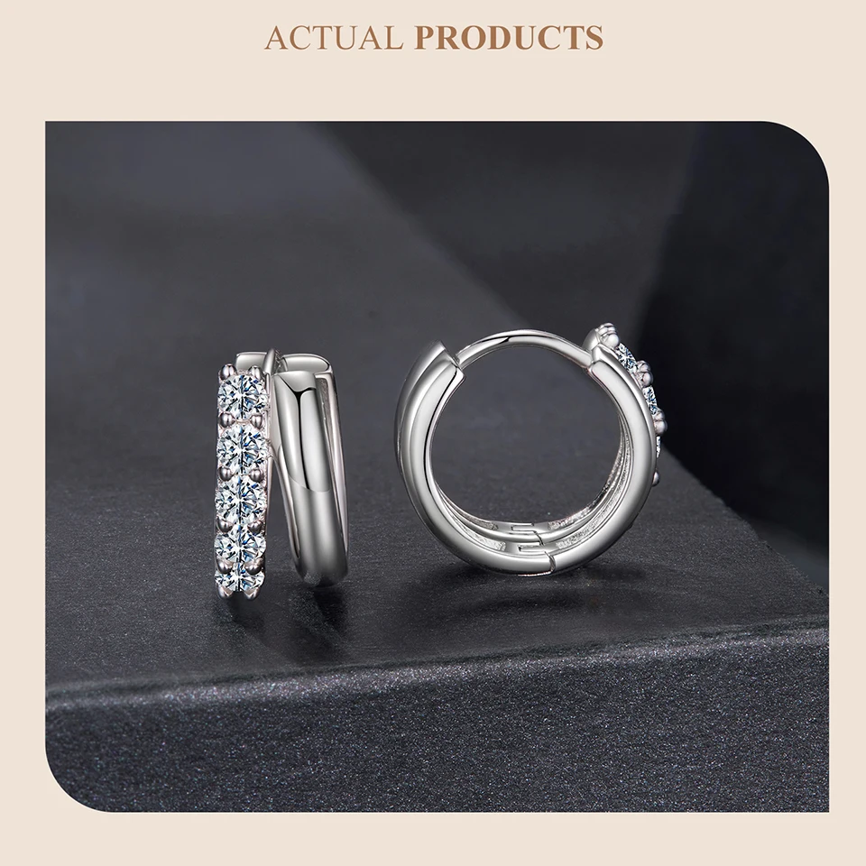 WOSTU Double-layer Moissanite Huggies Earrings For Women , 925 Sterling Silver 18K Gold Diamond Cut Sparkling Circle Earrings