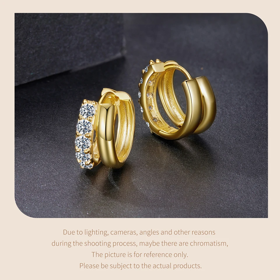 WOSTU Double-layer Moissanite Huggies Earrings For Women , 925 Sterling Silver 18K Gold Diamond Cut Sparkling Circle Earrings