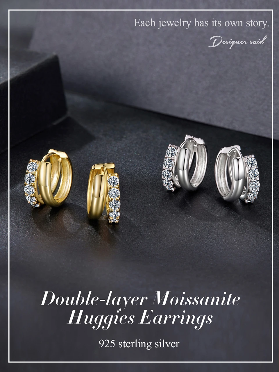 WOSTU Double-layer Moissanite Huggies Earrings For Women , 925 Sterling Silver 18K Gold Diamond Cut Sparkling Circle Earrings