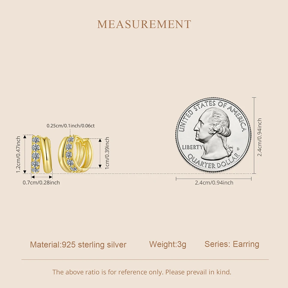 WOSTU Double-layer Moissanite Huggies Earrings For Women , 925 Sterling Silver 18K Gold Diamond Cut Sparkling Circle Earrings