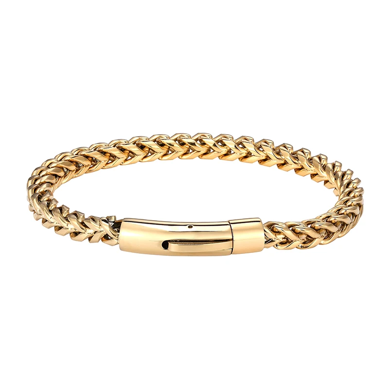 MKENDN Locomotive Men Punk Rock Bicycle Chain Bracelet 18k Gold Plated Stainless Steel Magnet Button Male Jewelry Gifts