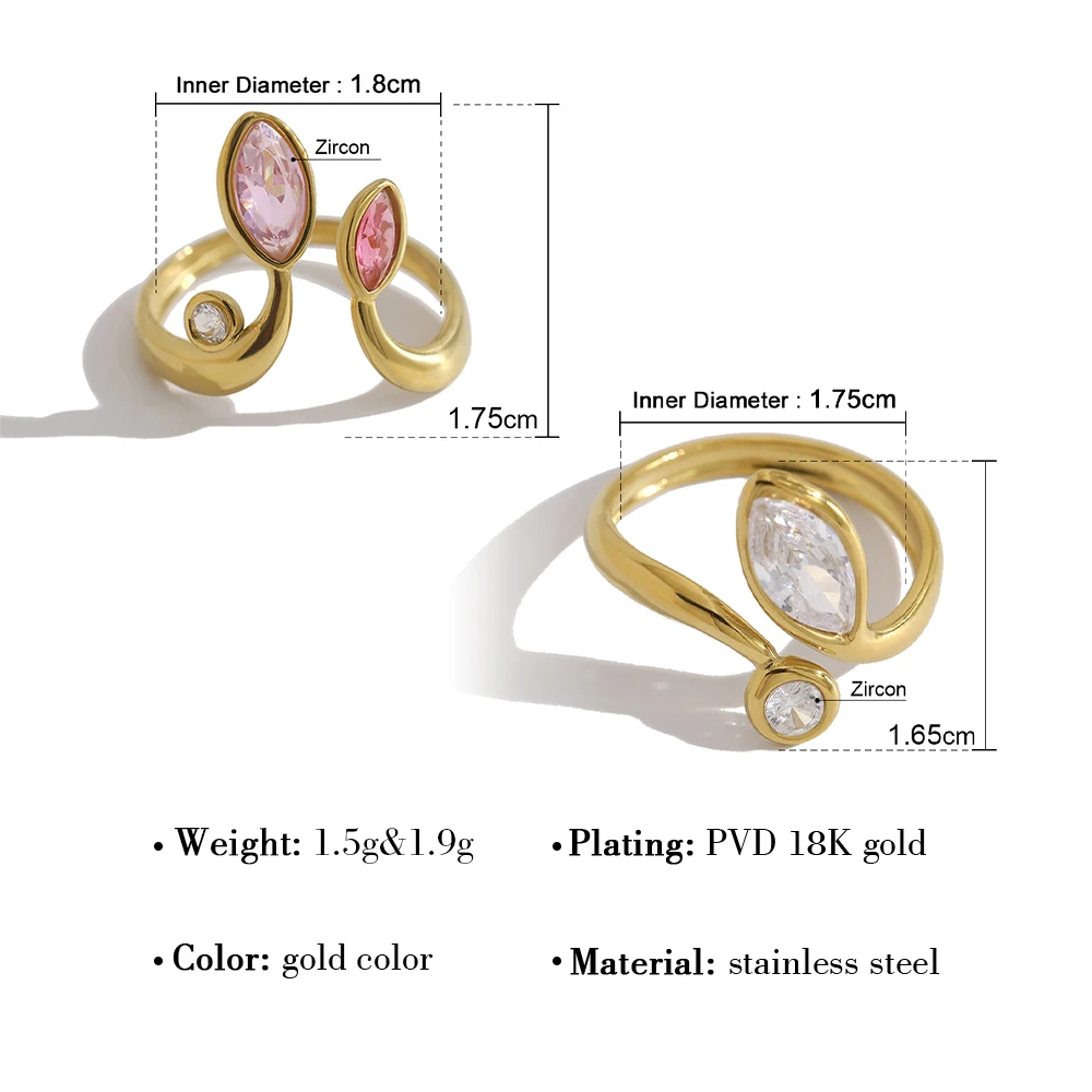 YACHAN New In Zircon Crystal Leaf Stainless Steel Rings for Women Chic Exquisite 18K Gold Plated Waterproof Jewelry