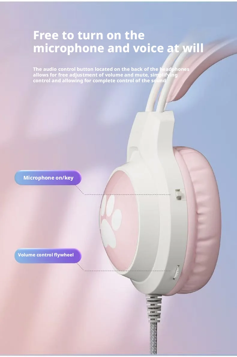 SOYTO Wired Gaming Headphones Detachable Cat Ears RGB Color Lighting with Clear Mic Soft Cushion ForComputer Game Live Streaming