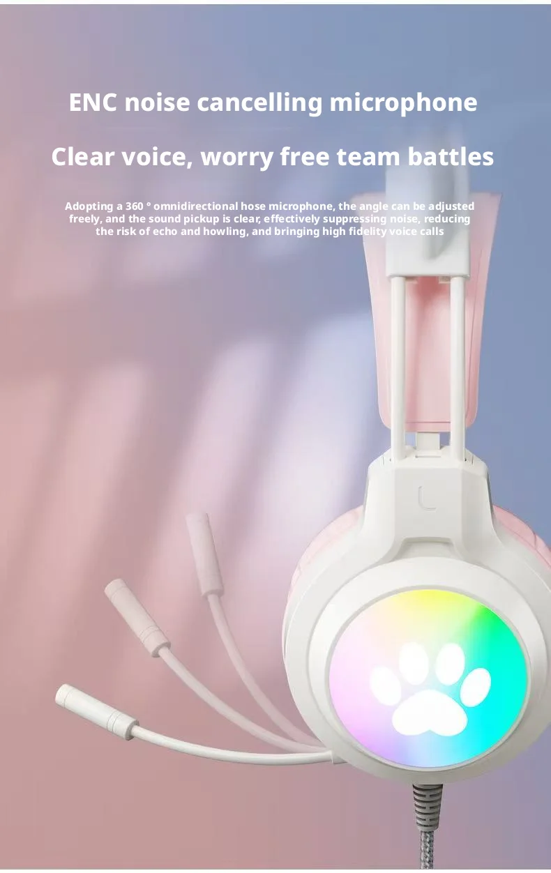 SOYTO Wired Gaming Headphones Detachable Cat Ears RGB Color Lighting with Clear Mic Soft Cushion ForComputer Game Live Streaming