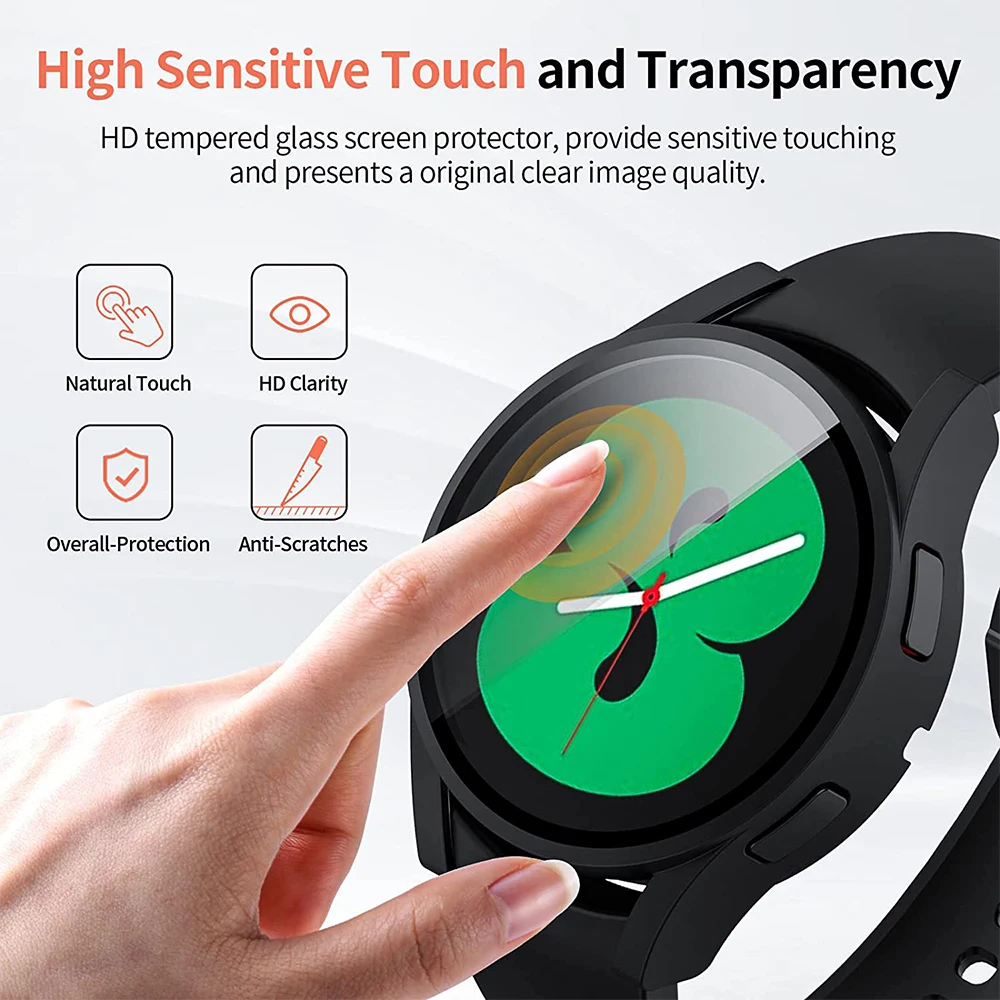 Tempered Glass+ PC Cover for Samsung Galaxy Watch 9 8 7 4 5 6 44mm 40mm All Coverage Protector Bumper Case Watch Accessories