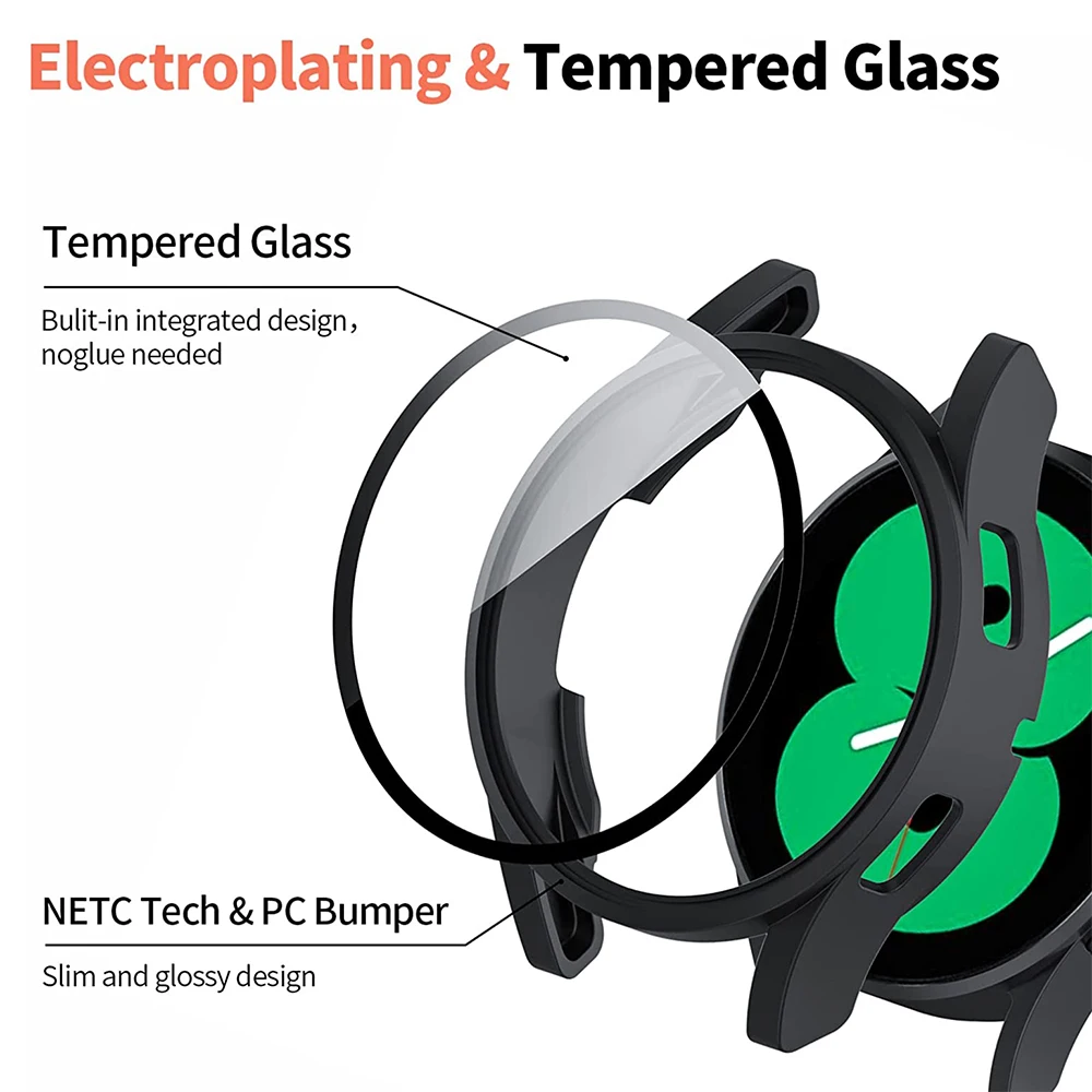 Tempered Glass+ PC Cover for Samsung Galaxy Watch 9 8 7 4 5 6 44mm 40mm All Coverage Protector Bumper Case Watch Accessories