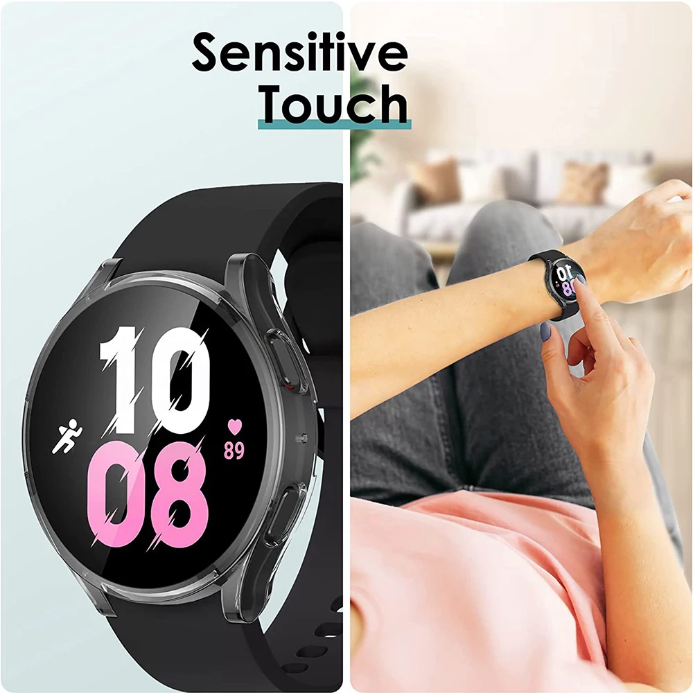 Tempered Glass+ PC Cover for Samsung Galaxy Watch 9 8 7 4 5 6 44mm 40mm All Coverage Protector Bumper Case Watch Accessories