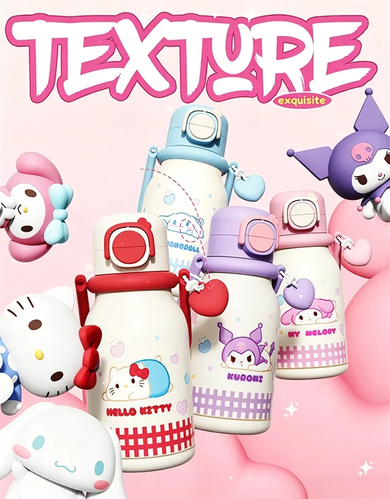 X&W640ML Stainless Steel Kawaii Sanrio Hello Kitty Insulated Water Bottle Straw Cup Vacuum Cup Portable Outdoor Ice Bucket