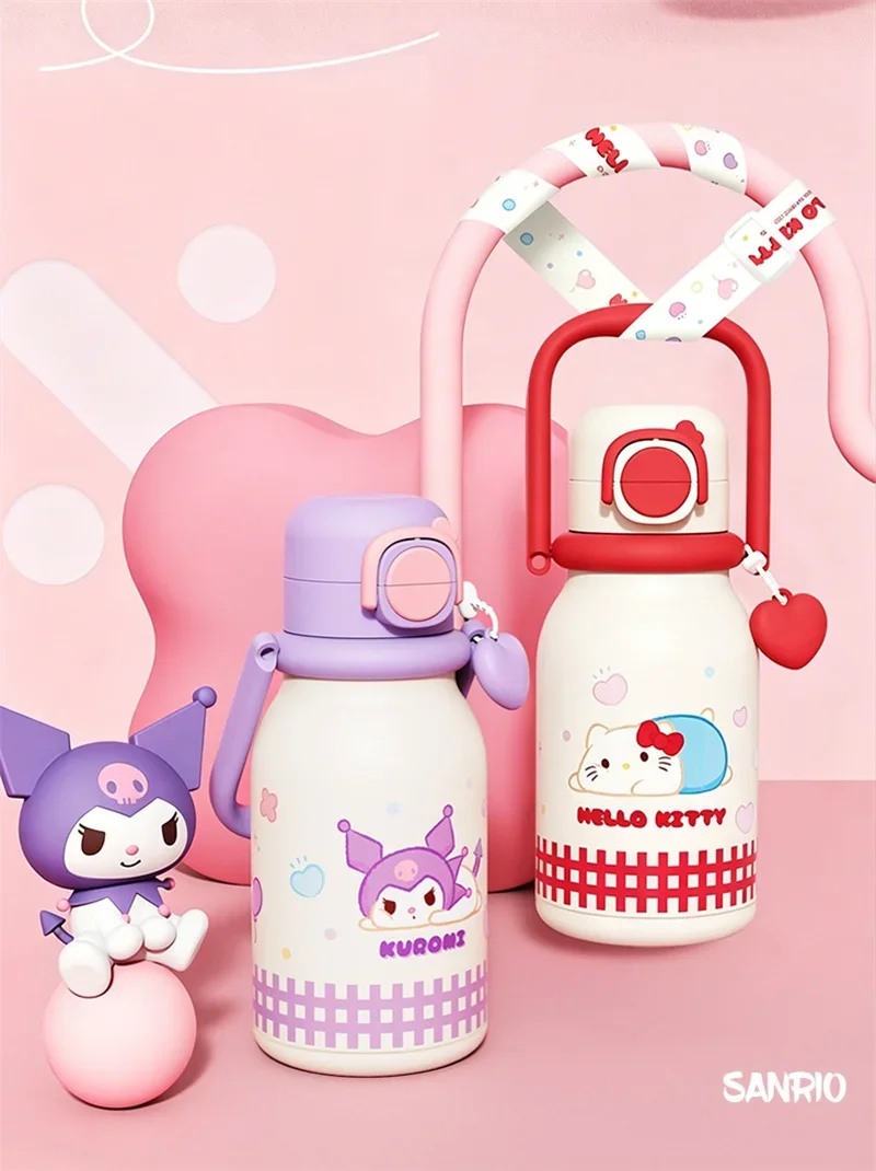 X&W640ML Stainless Steel Kawaii Sanrio Hello Kitty Insulated Water Bottle Straw Cup Vacuum Cup Portable Outdoor Ice Bucket