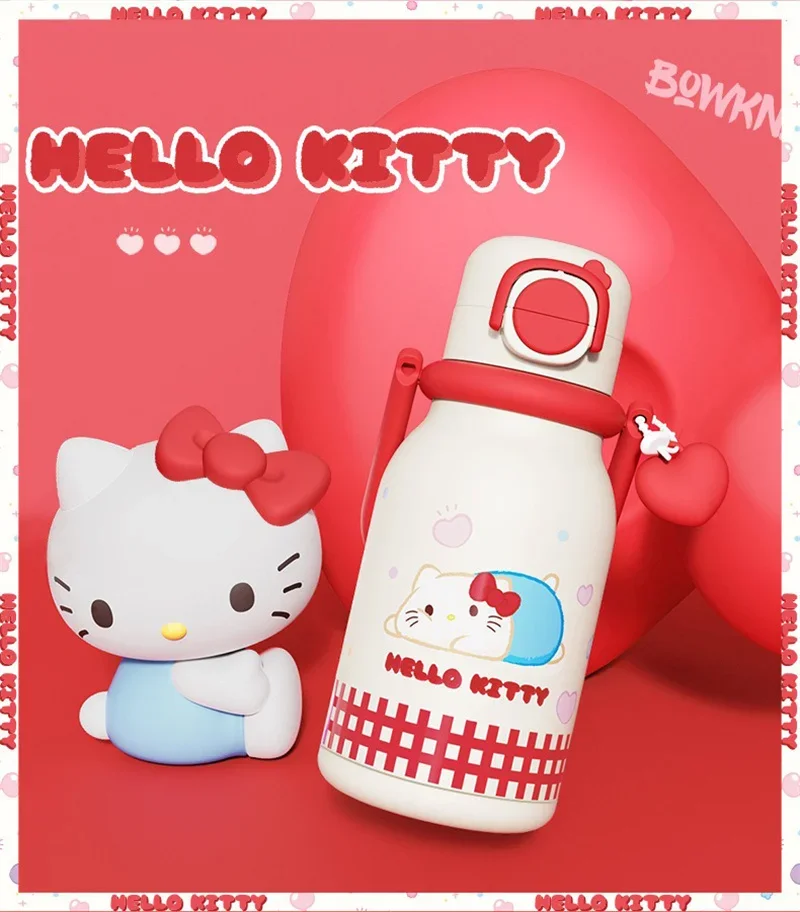 X&W640ML Stainless Steel Kawaii Sanrio Hello Kitty Insulated Water Bottle Straw Cup Vacuum Cup Portable Outdoor Ice Bucket