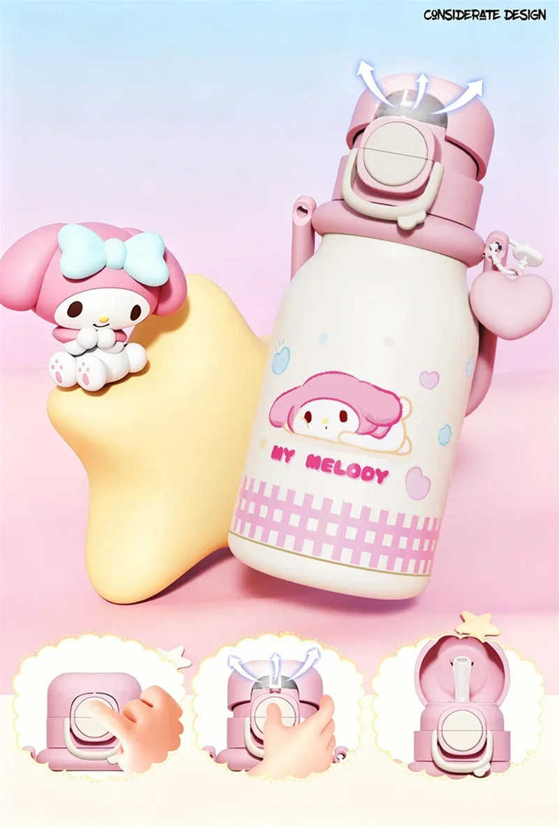 X&W640ML Stainless Steel Kawaii Sanrio Hello Kitty Insulated Water Bottle Straw Cup Vacuum Cup Portable Outdoor Ice Bucket