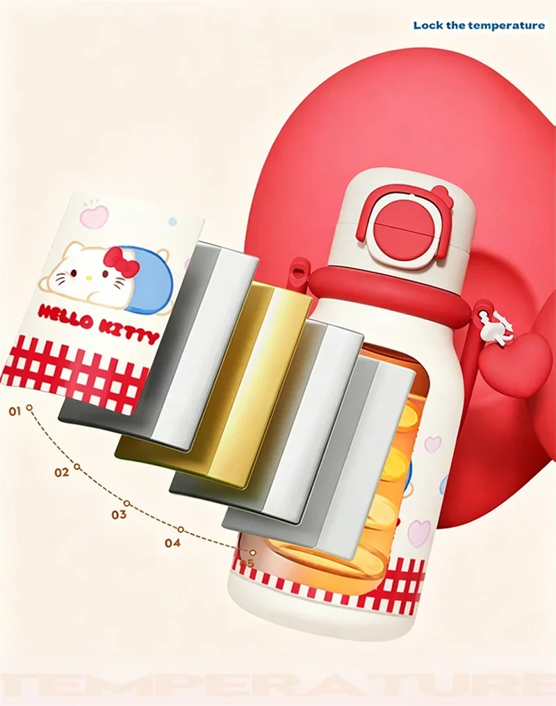 X&W640ML Stainless Steel Kawaii Sanrio Hello Kitty Insulated Water Bottle Straw Cup Vacuum Cup Portable Outdoor Ice Bucket
