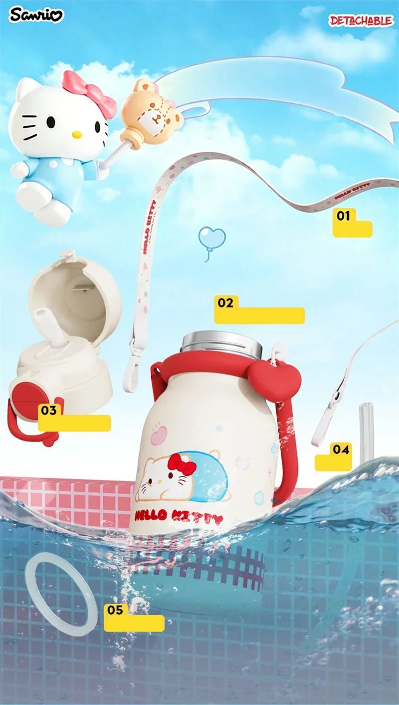 X&W640ML Stainless Steel Kawaii Sanrio Hello Kitty Insulated Water Bottle Straw Cup Vacuum Cup Portable Outdoor Ice Bucket