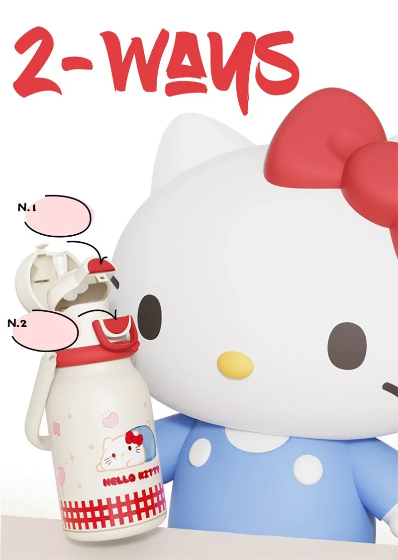 X&W640ML Stainless Steel Kawaii Sanrio Hello Kitty Insulated Water Bottle Straw Cup Vacuum Cup Portable Outdoor Ice Bucket