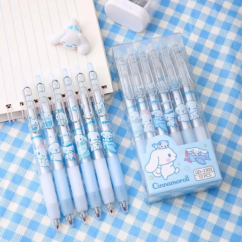 6-12Pcs Genuine Sanrio Series  0.5MM Gel Pens Kawaii Cinnamoroll Kuromi Black Pen Student Stationery Supplies School Gifts