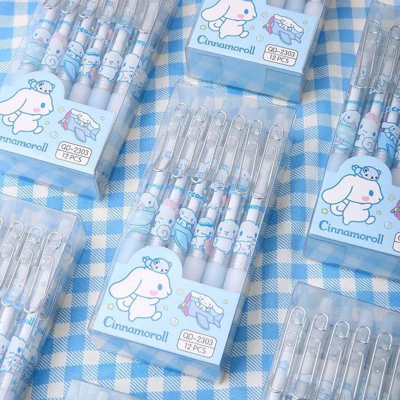 6-12Pcs Genuine Sanrio Series  0.5MM Gel Pens Kawaii Cinnamoroll Kuromi Black Pen Student Stationery Supplies School Gifts