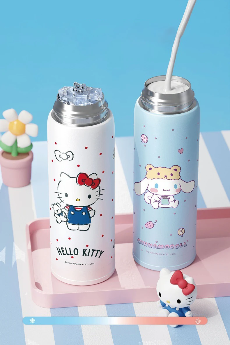 X&W Sanrio 500mL Vacuum Cup Insulated Coffee Mug Kuromi Thermos Cup 316 Stainless Steel Double Drinking Straw Cup Water Bottles