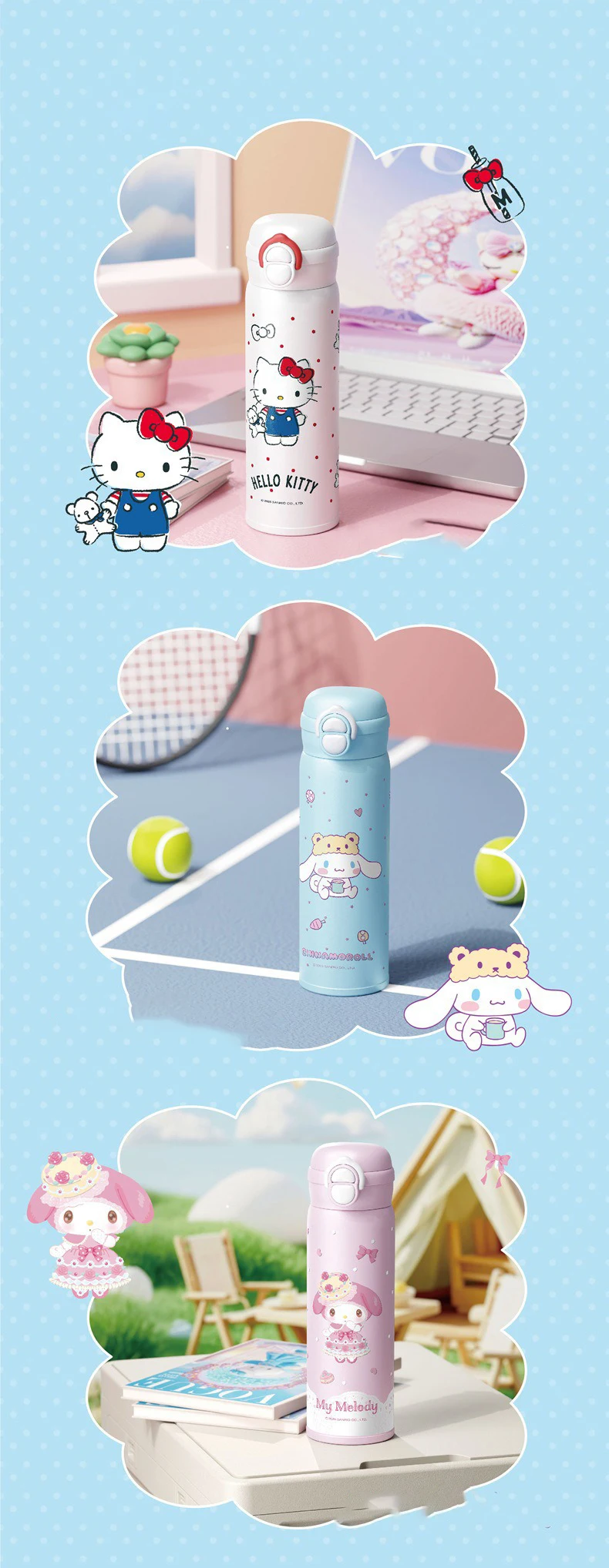 X&W Sanrio 500mL Vacuum Cup Insulated Coffee Mug Kuromi Thermos Cup 316 Stainless Steel Double Drinking Straw Cup Water Bottles