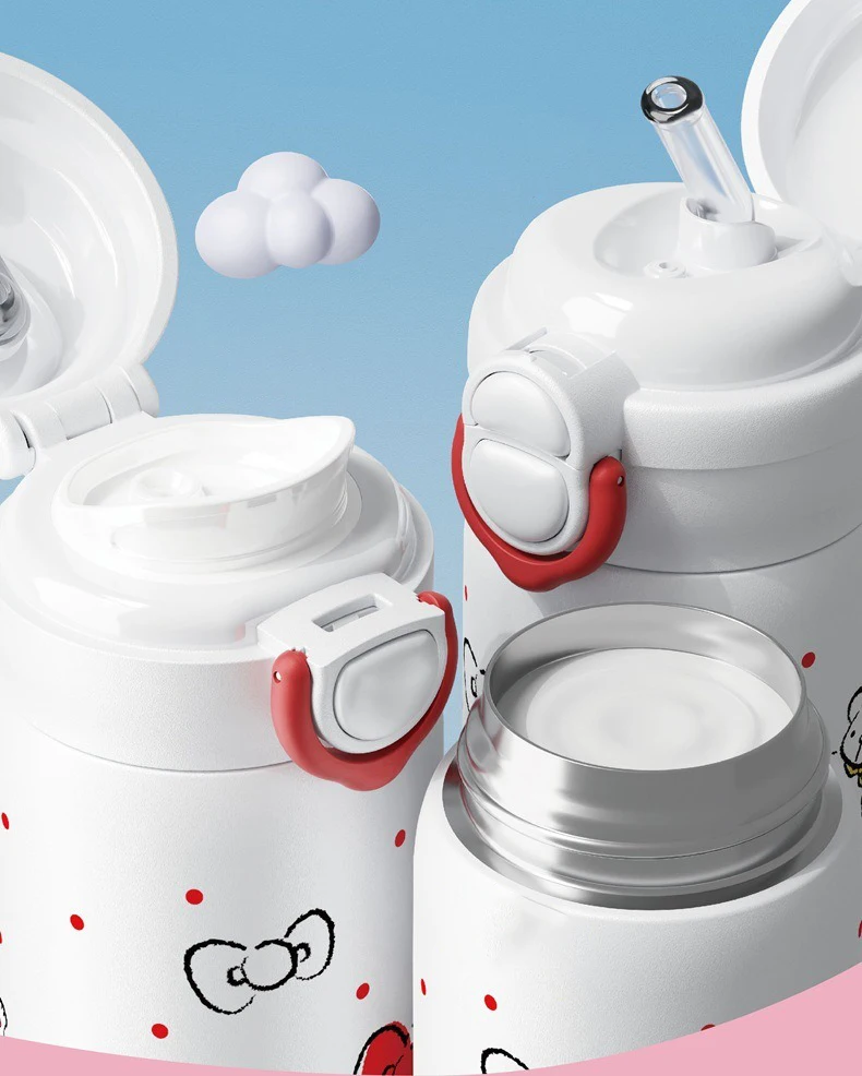 X&W Sanrio 500mL Vacuum Cup Insulated Coffee Mug Kuromi Thermos Cup 316 Stainless Steel Double Drinking Straw Cup Water Bottles