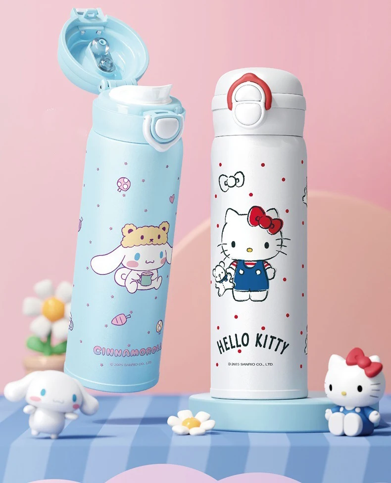 X&W Sanrio 500mL Vacuum Cup Insulated Coffee Mug Kuromi Thermos Cup 316 Stainless Steel Double Drinking Straw Cup Water Bottles