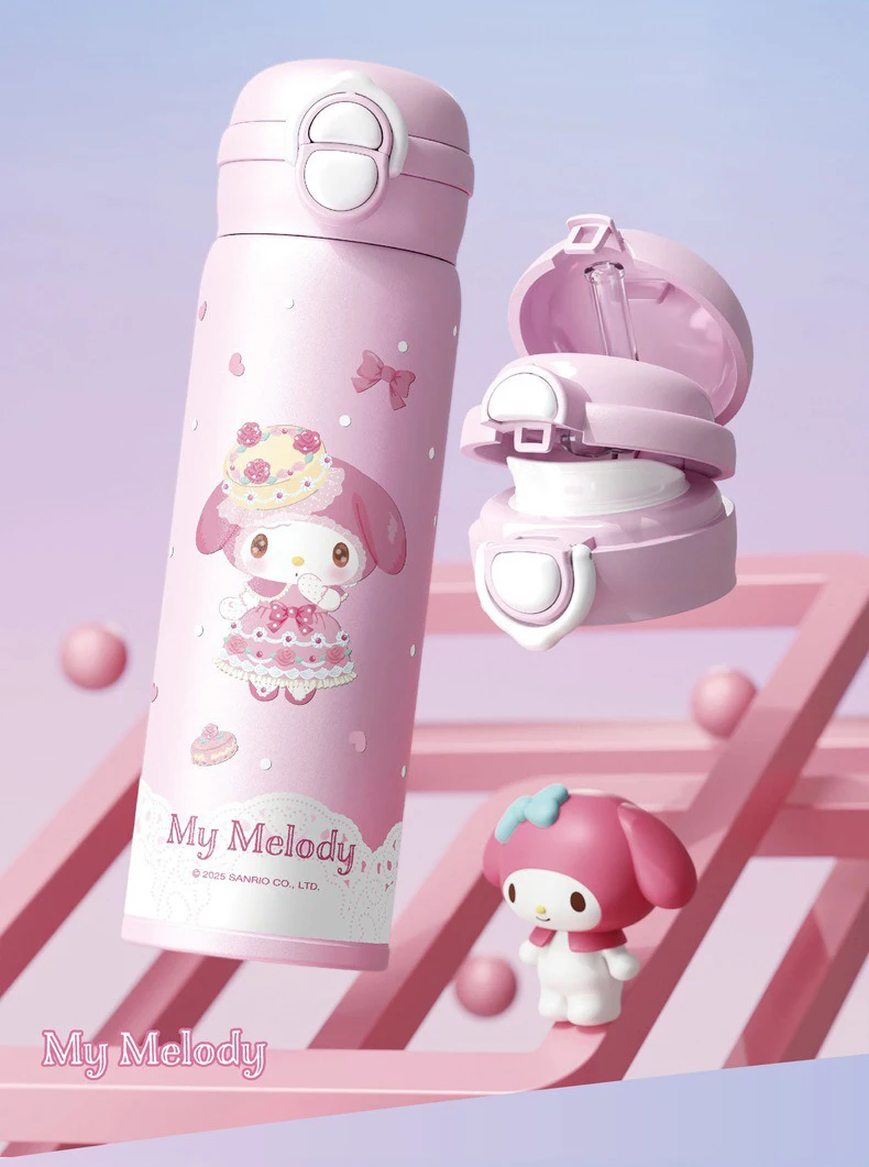 X&W Sanrio 500mL Vacuum Cup Insulated Coffee Mug Kuromi Thermos Cup 316 Stainless Steel Double Drinking Straw Cup Water Bottles