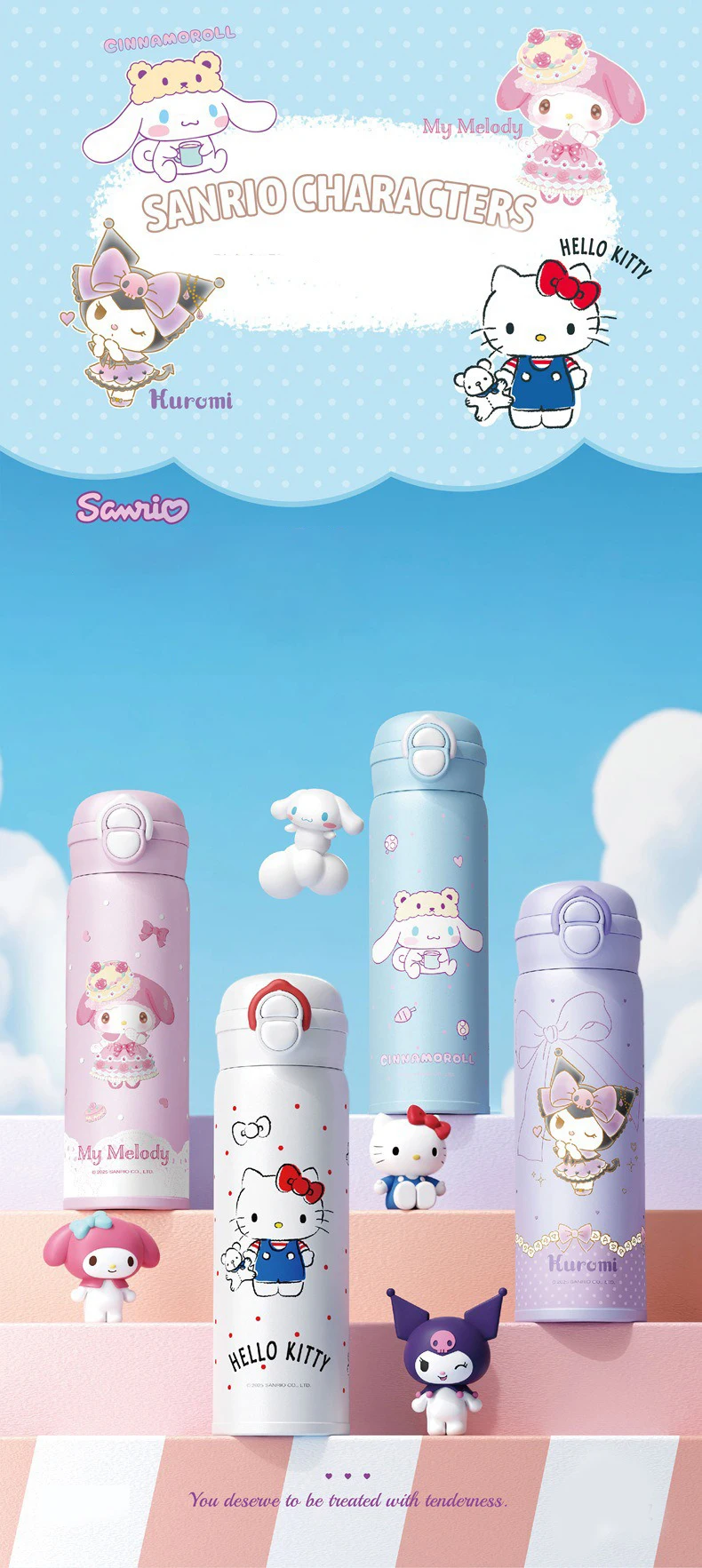 X&W Sanrio 500mL Vacuum Cup Insulated Coffee Mug Kuromi Thermos Cup 316 Stainless Steel Double Drinking Straw Cup Water Bottles