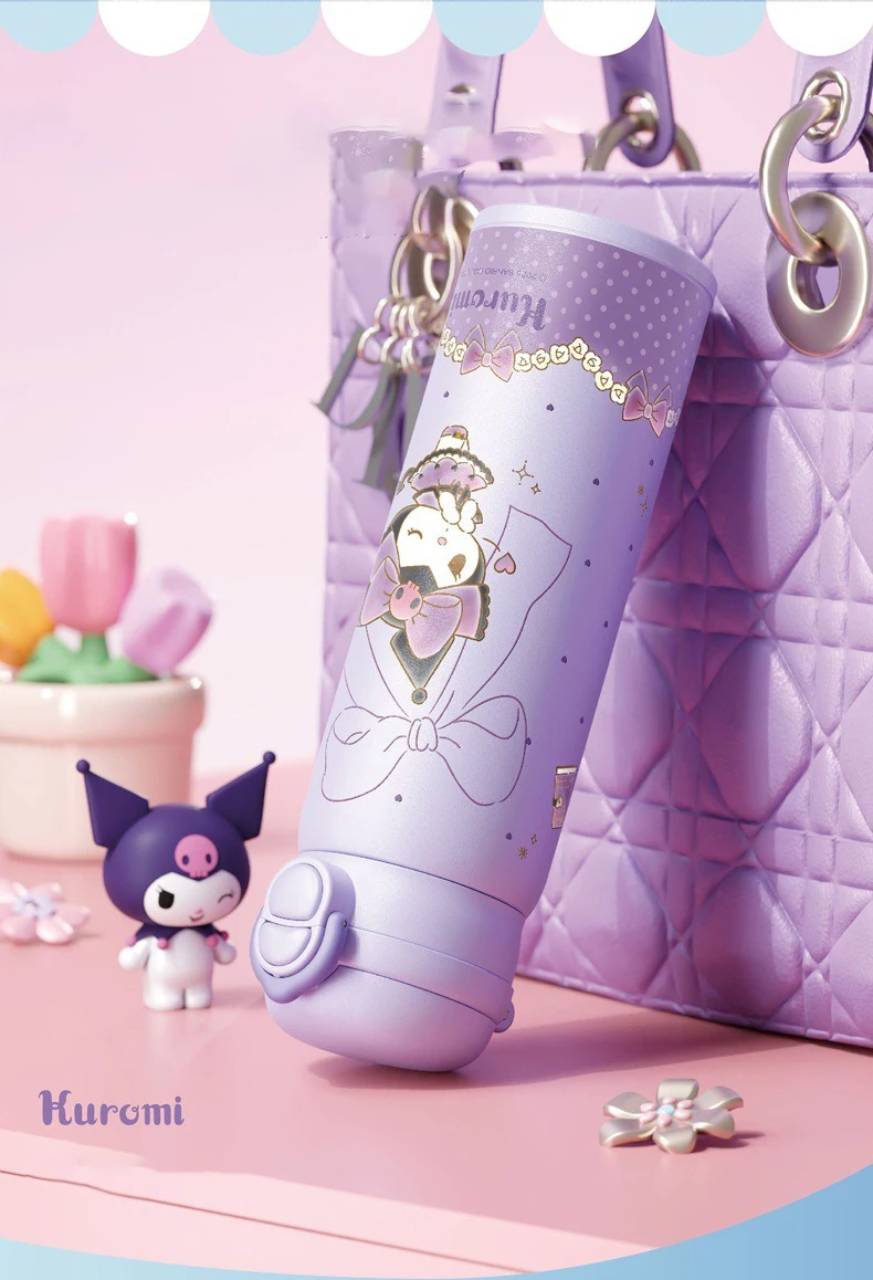 X&W Sanrio 500mL Vacuum Cup Insulated Coffee Mug Kuromi Thermos Cup 316 Stainless Steel Double Drinking Straw Cup Water Bottles