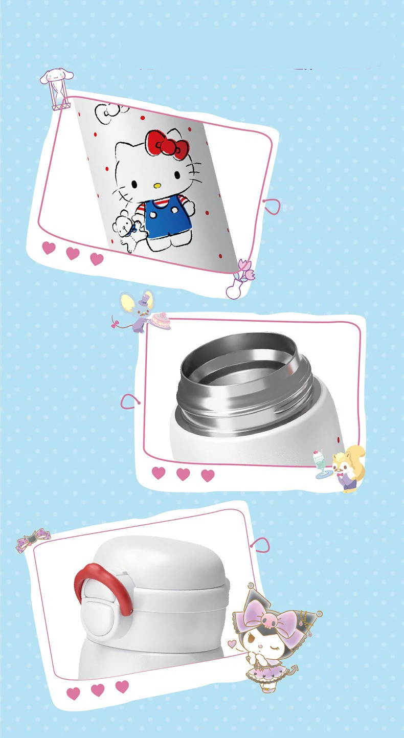X&W Sanrio 500mL Vacuum Cup Insulated Coffee Mug Kuromi Thermos Cup 316 Stainless Steel Double Drinking Straw Cup Water Bottles