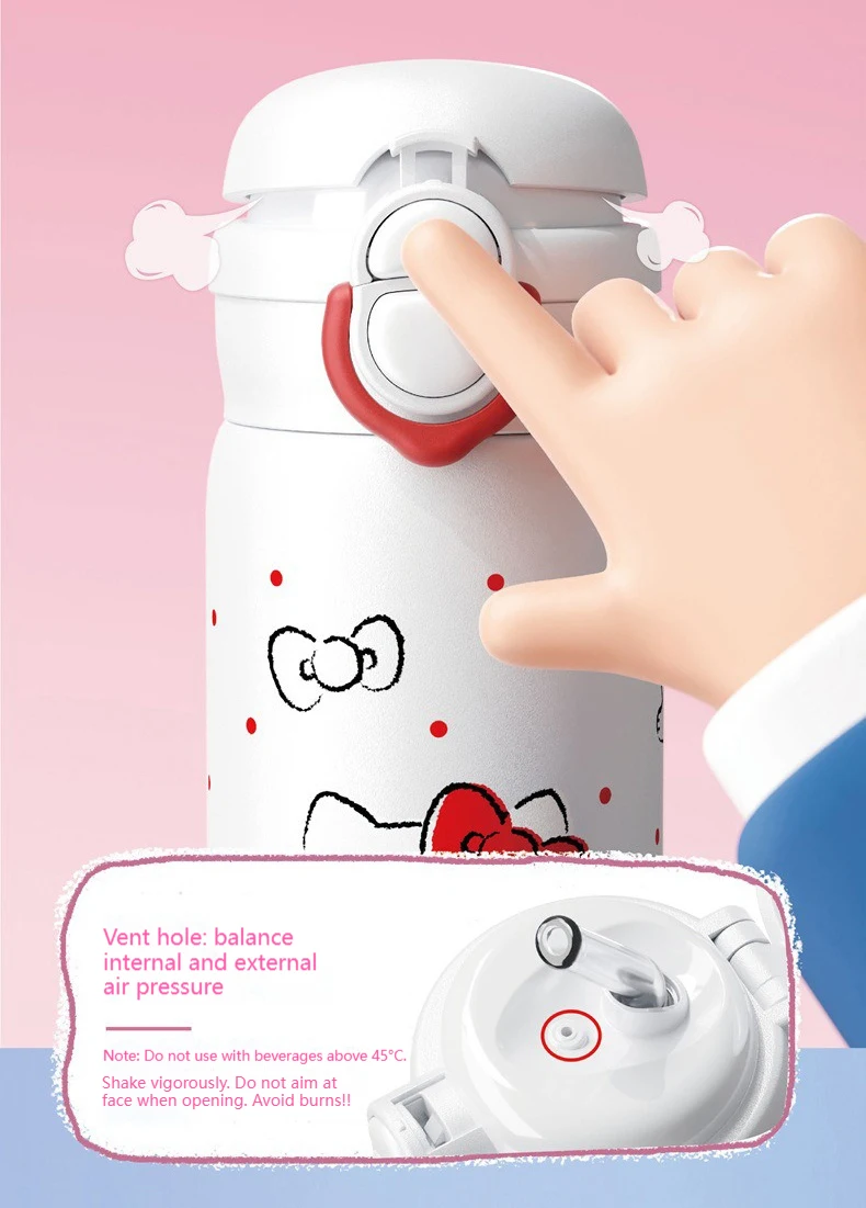 X&W Sanrio 500mL Vacuum Cup Insulated Coffee Mug Kuromi Thermos Cup 316 Stainless Steel Double Drinking Straw Cup Water Bottles