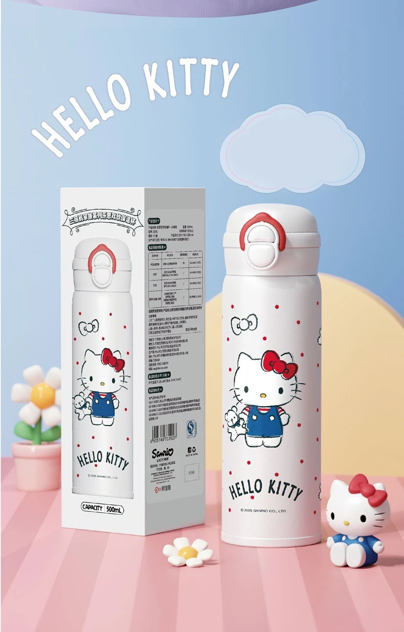 X&W Sanrio 500mL Vacuum Cup Insulated Coffee Mug Kuromi Thermos Cup 316 Stainless Steel Double Drinking Straw Cup Water Bottles