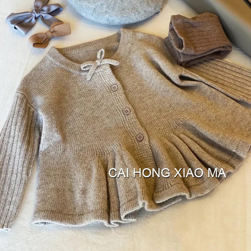 Children Clothes Girl's Knitted Sweater Autumn 2026 New Girls Knitted Cardigan Single-breasted Cute Wool Sweater