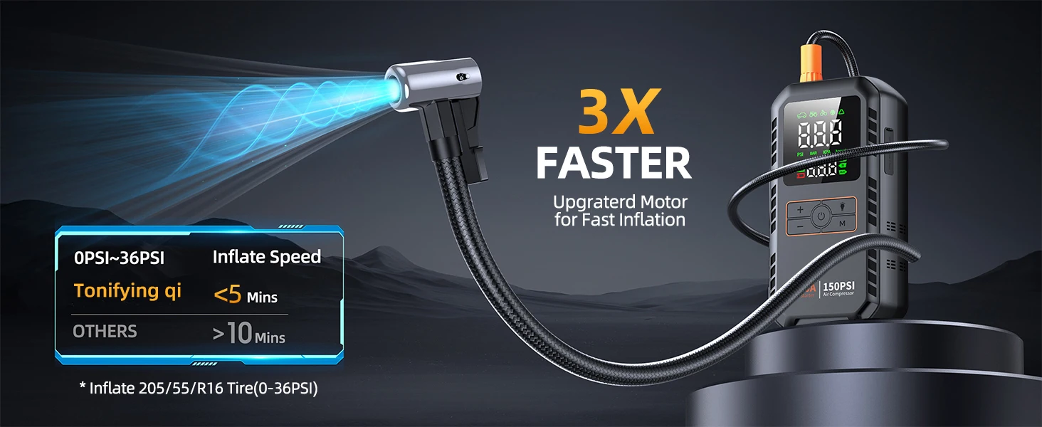 PAIVIROKU 4-IN-1 Car Jump Starter with Air Compressor 5000APeak Auto Battery Booster 150PSI Air Pump Power Bank Tire Inflator