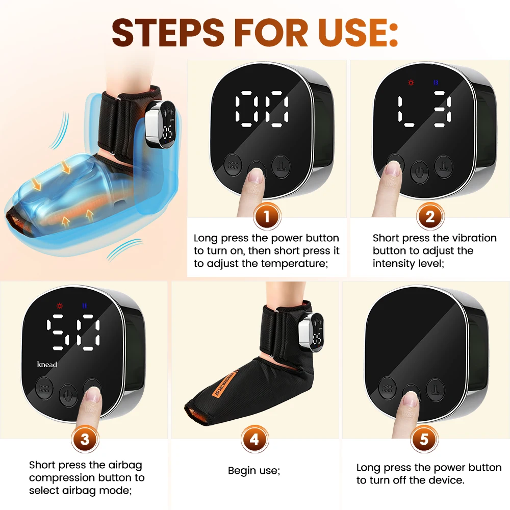 Heated Foot & Ankle Massager, Portable Air Compression Wrap with Vibration, Rechargeable, 3 Modes & 3 Intensities for Tired Feet