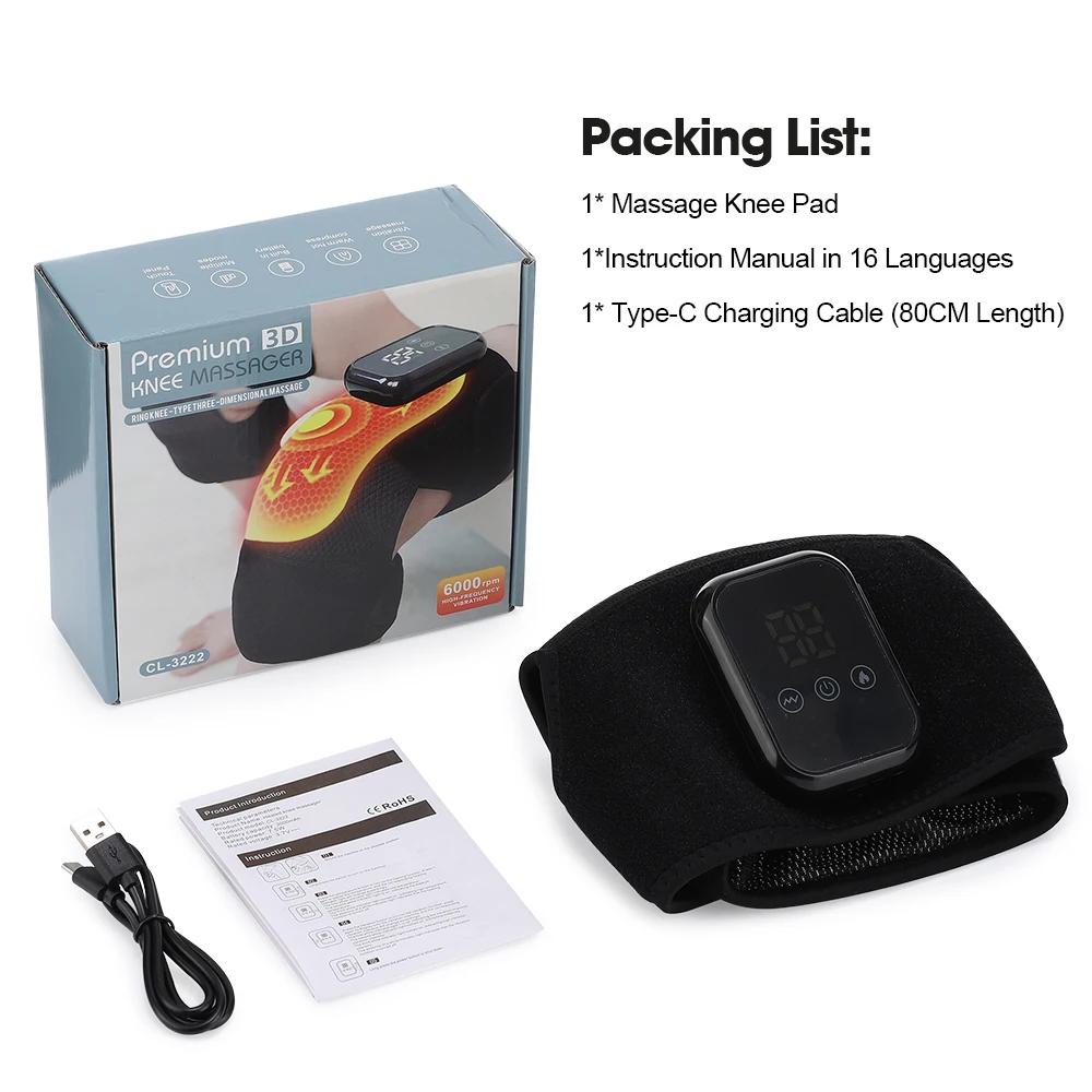1Pcs/2Pcs Heated Knee Massager, Thermal Knee Support Wrap, 3 Level Adjustable Vibration Heating Pad ,Knee Relaxation Leg Warmer