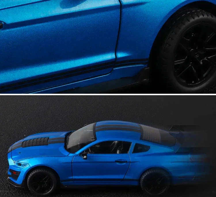 Large 1:18 Ford Mustang GT500 Miniatures Alloy Diecast Metal Vehicle Model Collectibles Sound Light Toys Car Gifts For Kids Boys
