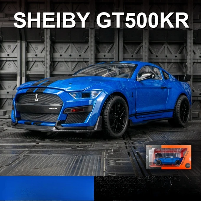 Large 1:18 Ford Mustang GT500 Miniatures Alloy Diecast Metal Vehicle Model Collectibles Sound Light Toys Car Gifts For Kids Boys