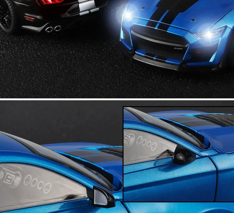 Large 1:18 Ford Mustang GT500 Miniatures Alloy Diecast Metal Vehicle Model Collectibles Sound Light Toys Car Gifts For Kids Boys