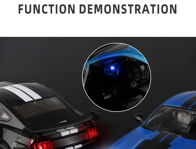 Large 1:18 Ford Mustang GT500 Miniatures Alloy Diecast Metal Vehicle Model Collectibles Sound Light Toys Car Gifts For Kids Boys
