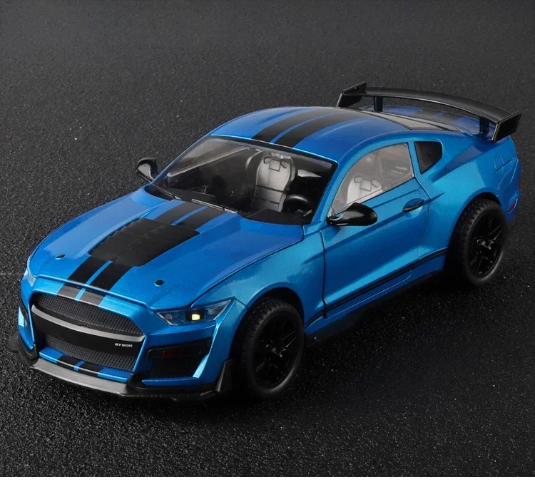 Large 1:18 Ford Mustang GT500 Miniatures Alloy Diecast Metal Vehicle Model Collectibles Sound Light Toys Car Gifts For Kids Boys