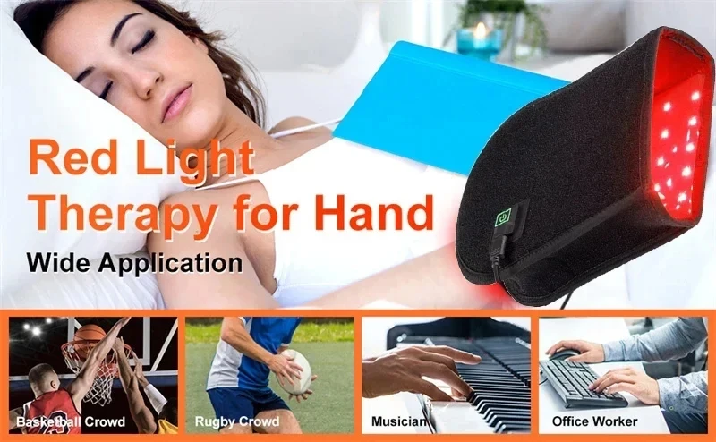 LED Red Light Glove 660nm & 850nm Infrared Light Therapy for Wrist Fingers Hand Arthritis Beauty Fatigue Relief USB Plug-in