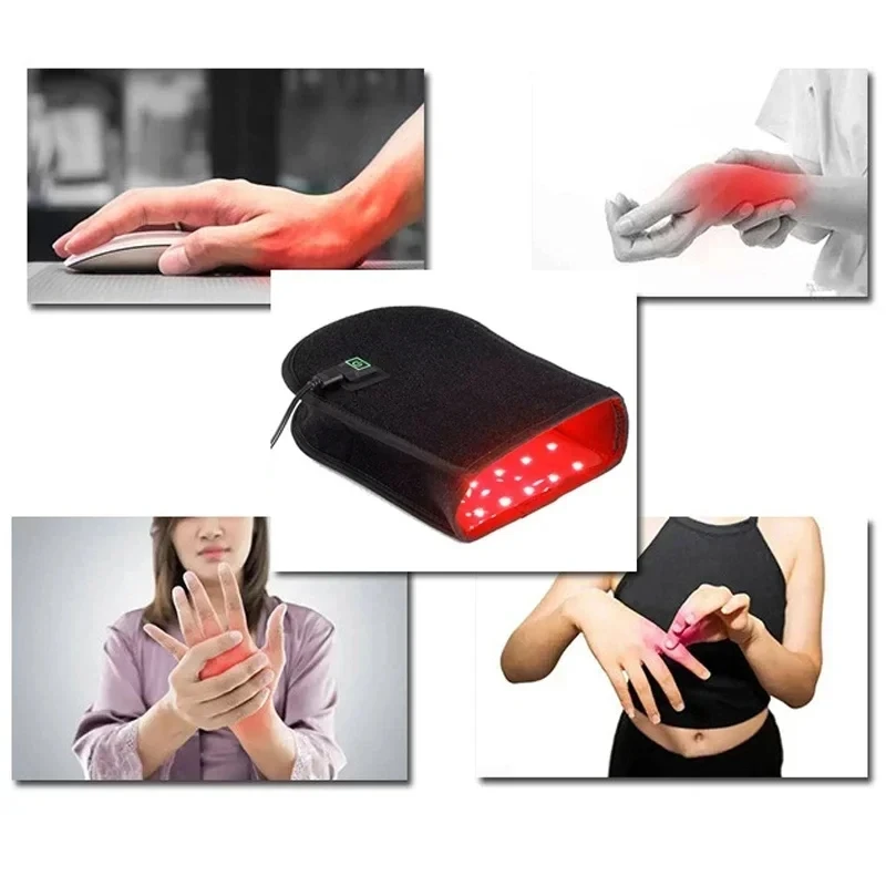 LED Red Light Glove 660nm & 850nm Infrared Light Therapy for Wrist Fingers Hand Arthritis Beauty Fatigue Relief USB Plug-in