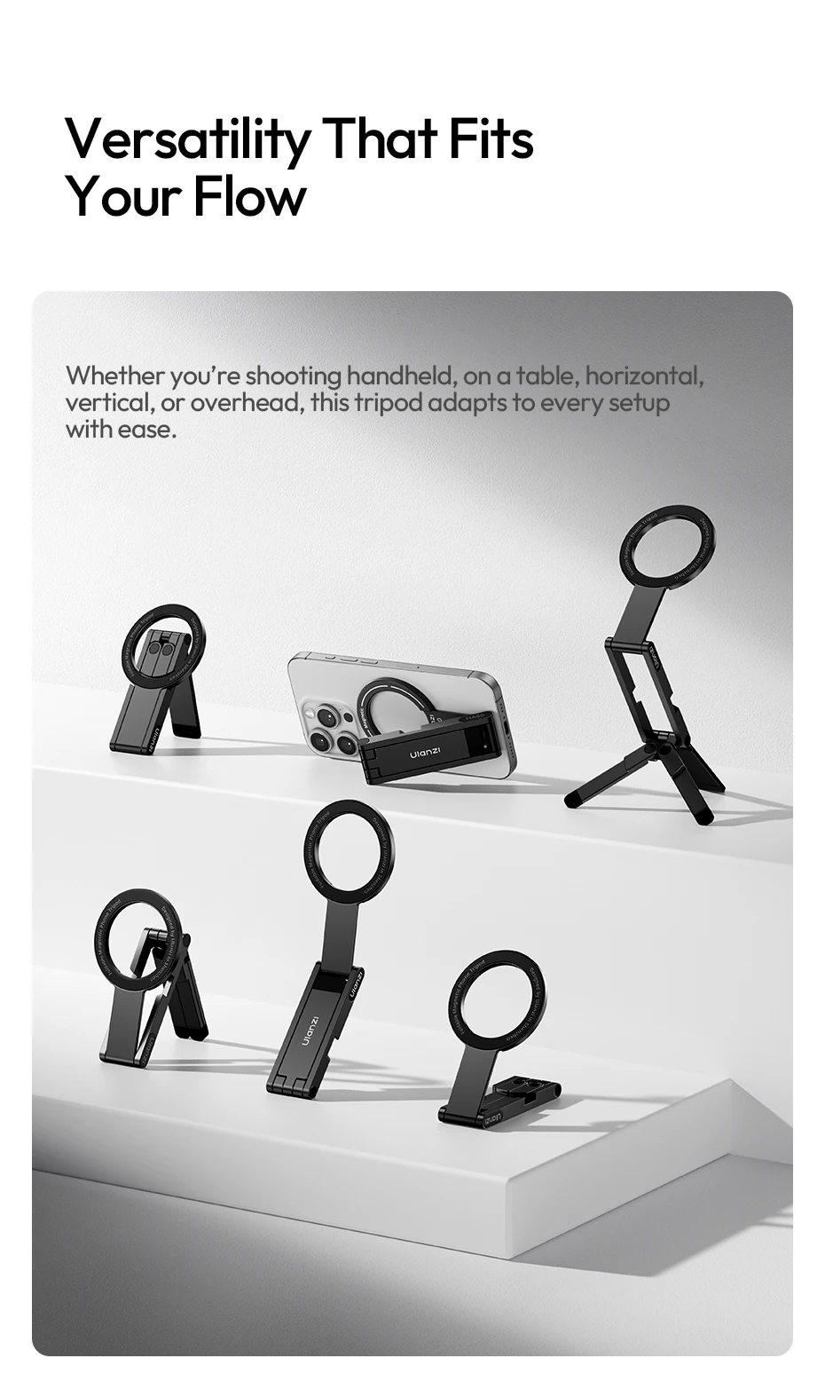 Ulanzi MA60 Foldable Magnetic Phone Tripod 0.8cm Ultra-Slim Dual-Sided Magnet Phone Tripod for Desktop Stand Livestreaming Vlog