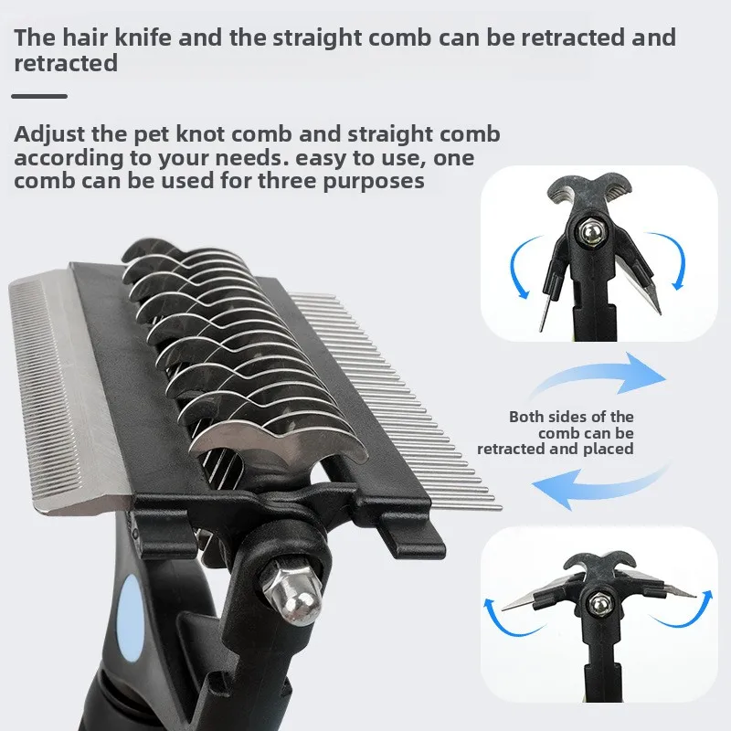 3‑In‑1 Pet Deshedding Brush, Dog Cat Fur Remover Knot Cutter Comb, Multifunctional Puppy Grooming Shedding Brush Pet Hair Care S
